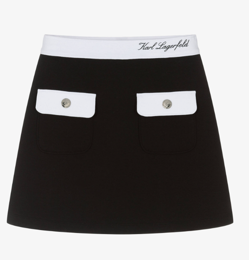 KARL LAGERFELD Girls Black Double Jersey Skirt with Contrast White Trim