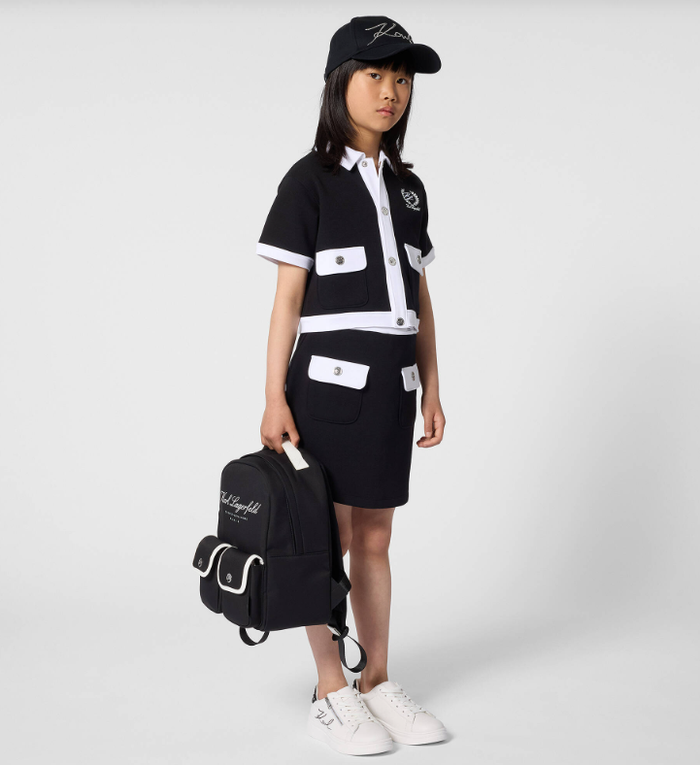 KARL LAGERFELD Girls Black Double Jersey Skirt with Contrast White Trim