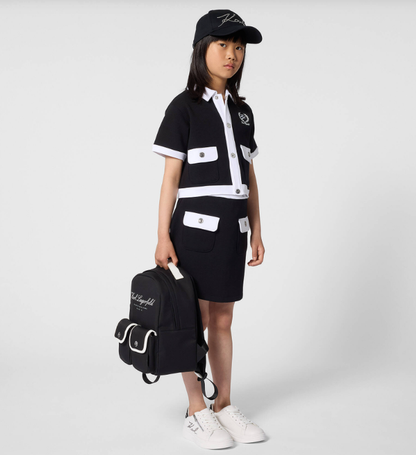 KARL LAGERFELD Girls Black Double Jersey Skirt with Contrast White Trim