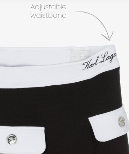 KARL LAGERFELD Girls Black Double Jersey Skirt with Contrast White Trim
