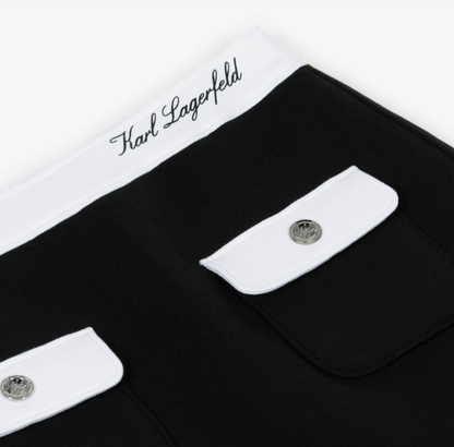 KARL LAGERFELD Girls Black Double Jersey Skirt with Contrast White Trim
