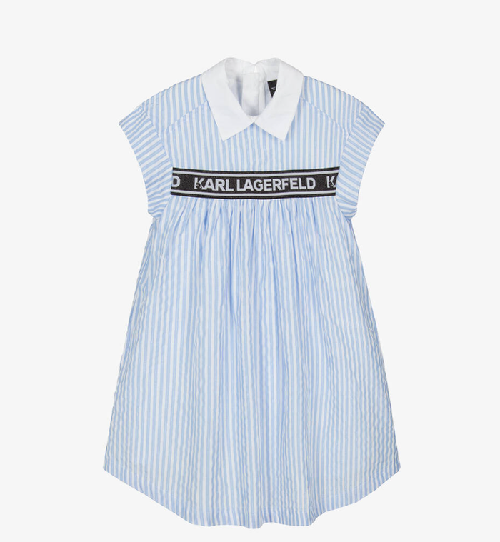 KARL LAGERFELD KIDS Girls Blue & White Striped Cotton Dress