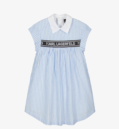 KARL LAGERFELD KIDS Girls Blue & White Striped Cotton Dress