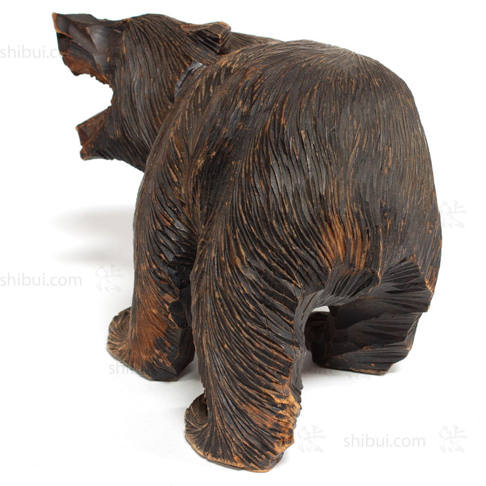 Kibori Kuma | Hand Carved Wood Bear | Japanese Hand Carved Bear with Salmon