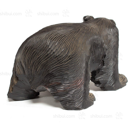Kibori Kuma | Hand Carved Wood Bear | Japanese Hand Carved Bear with Salmon