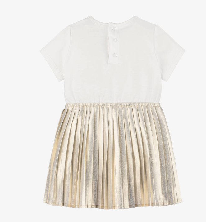MICHAEL KORS KIDS Baby Girls Ivory & Gold Pleated Dress