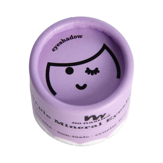 Cardboard pot of No Nasties Kids Eco Eyeshadow Pressed Powder in Purple colour, non-toxic eyeshadow for kids made with natural ingredients.