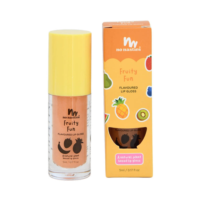 5ml tube of No Nasties Kids Natural Lip Gloss in Fruity Fun flavour, plant-based and naturally flavoured.