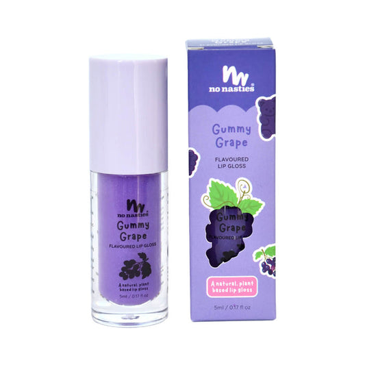 5ml tube of No Nasties Kids Natural Lip Gloss in Gummy Grape flavour, plant-based and naturally flavoured.