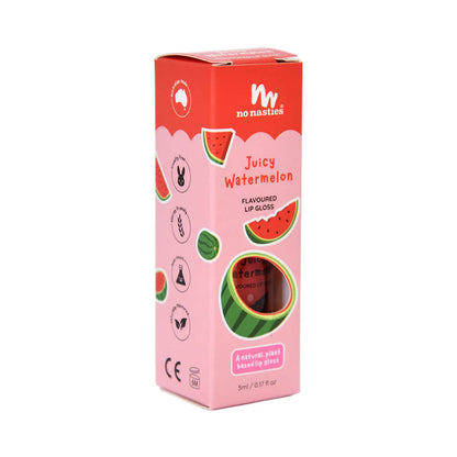5ml tube of No Nasties Kids Natural Lip Gloss in Juicy Watermelon flavour, plant-based and naturally flavoured.