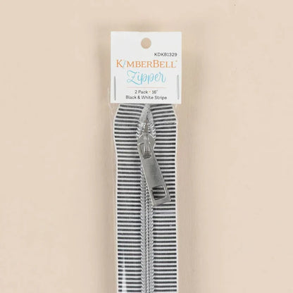 Kimberbell 16" Black & White Striped Zipper, Pack of 2 KDKB1329
