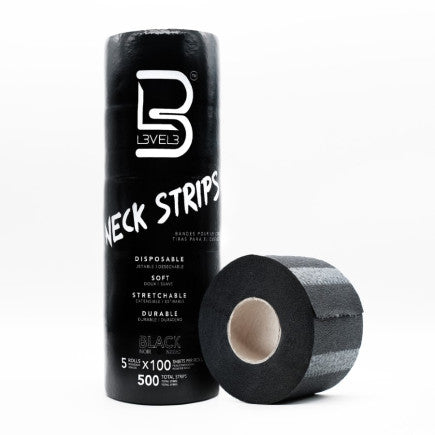 L3vel3 Neck Strips - Black- 5 Rolls 100 strips/Roll - Palms Fashion Inc.