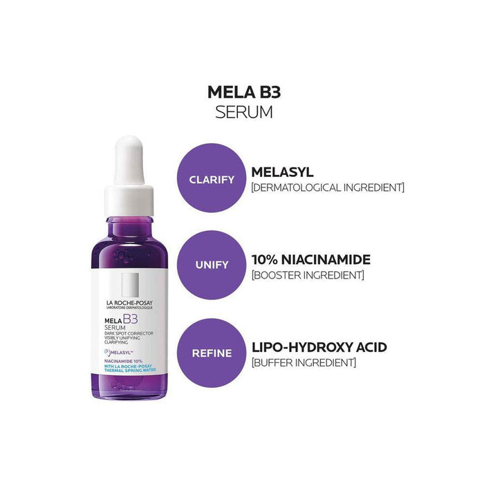 La Roche Posay Mela B3 Dark Spot Corrector Serum with Niacinamide 30ml - Renewed. سيروم لاروش بوساي ميلا بي 3 مصحح للبقع الداكنة مع النياسيناميد 30 مل - متجدد - Princess Cosmetics Qatar