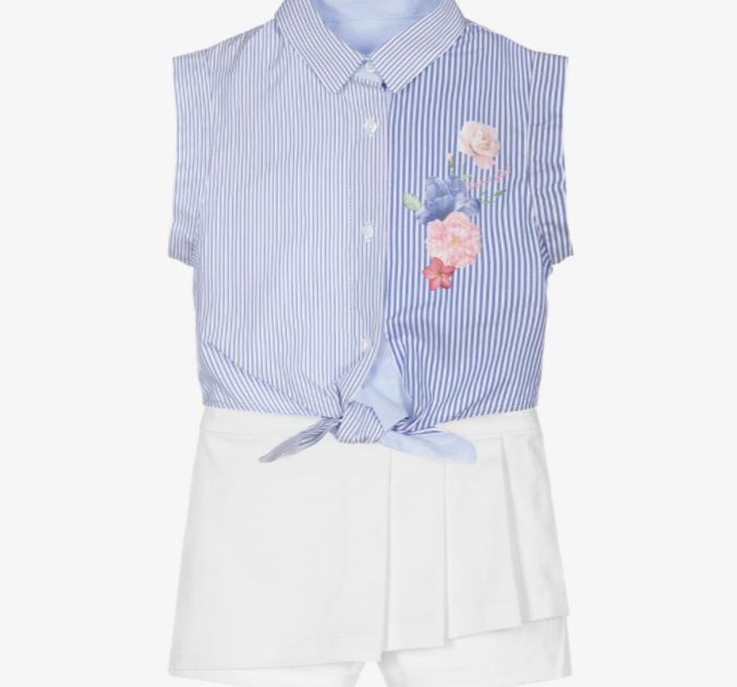 LAPIN HOUSE blue and white cotton shorts set