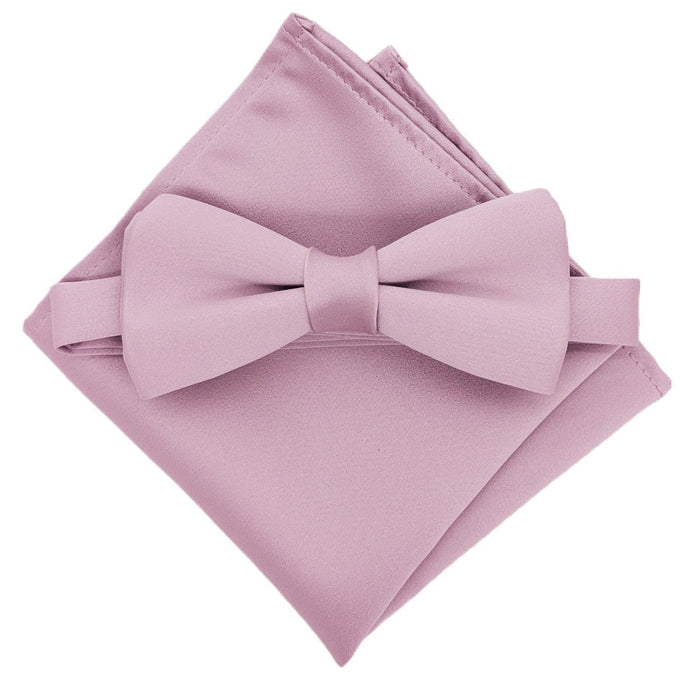 Lavender Frost Pocket Square styled with a matching satin bow tie, perfect for groomsmen or formal wedding accessories.