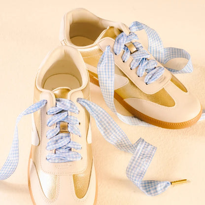 Light Blue Gingham Shoe Laces - Detail View - the Darling Effect