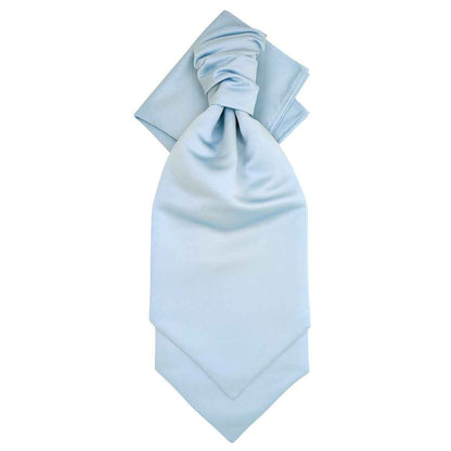 Light Blue Wedding Cravat laid flat to show ruched detailing and layered tips, perfect groom's accessory for elegant wedding outfits.