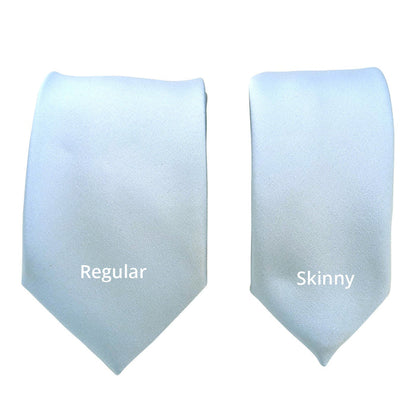Comparison of Regular and Skinny Light Blue Wedding Ties, handmade groom accessories available in multiple sizes for weddings.