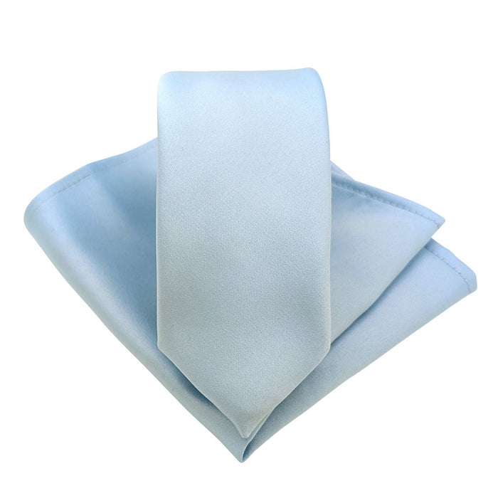 Light Blue Wedding Tie with matching pocket square, handmade groom accessory perfect for weddings and formal events.