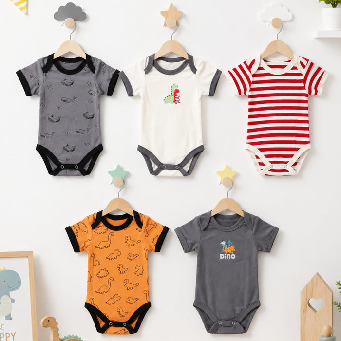 LO - Pack of 5 - Short Sleeve Bodysuits - Roaring Dinos
