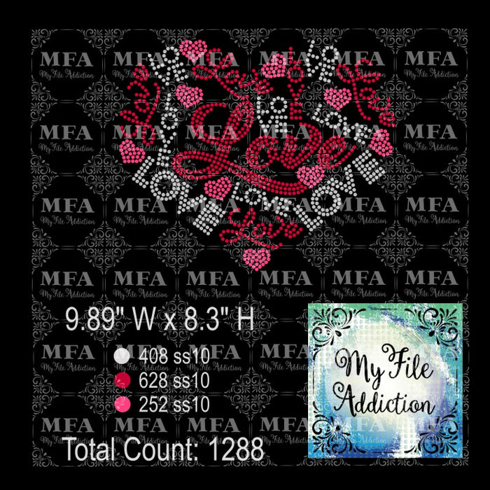 Love Heart 3 Colors Rhinestone Digital Download File - My File Addiction