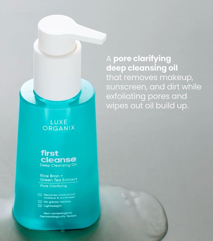Luxe Organix First Cleanse Deep Cleansing Oil Pore Clarifying 120ml لوكس أورجانيكس التنظيف الأول زيت التنظيف العميق لإزالة المسام - Princess Cosmetics Qatar