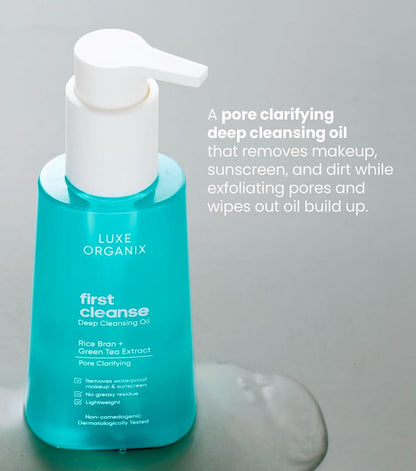 Luxe Organix First Cleanse Deep Cleansing Oil Pore Clarifying 120ml لوكس أورجانيكس التنظيف الأول زيت التنظيف العميق لإزالة المسام - Princess Cosmetics Qatar