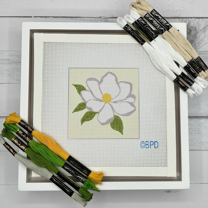 Magnolia Needlepoint Design - Detail View - Blue Poppy Designs