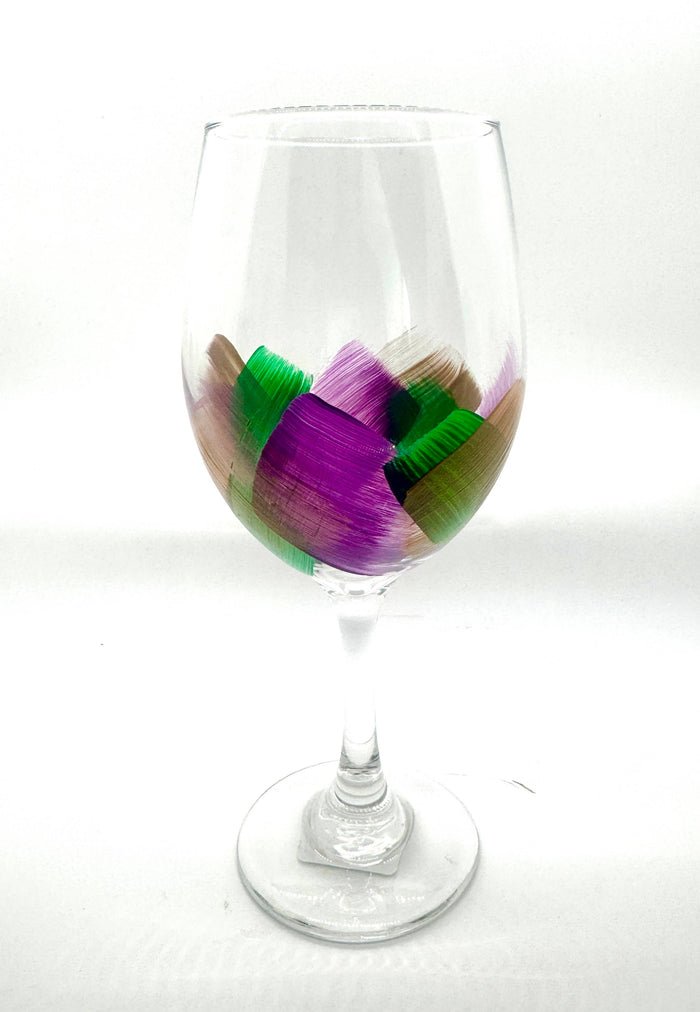 Mardi Gras Hand Painted Stemmed Wine Glass