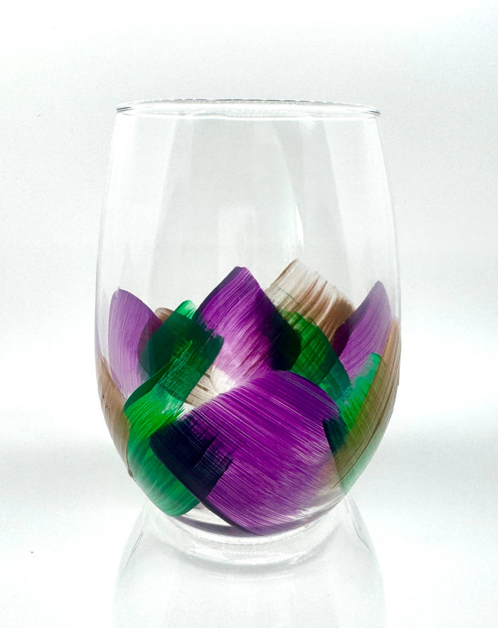 Mardi Gras Stemless Wine Glass