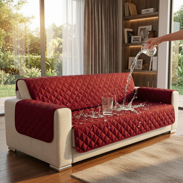 Maroon Waterproof Quilted Sofa Cover