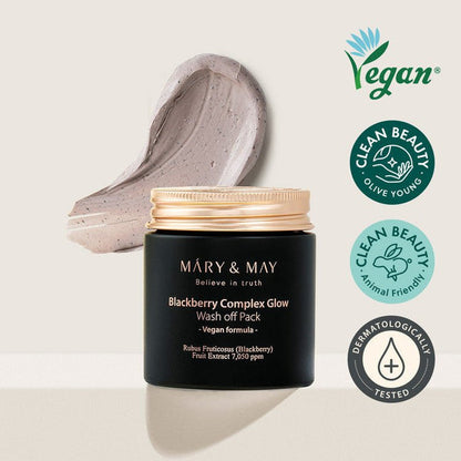Mary & May Vegan Blackberry Complex Glow Wash Off Pack 125g مجموعة غسول التوت الأسود النباتية من ماري آند ماي - Princess Cosmetics Qatar
