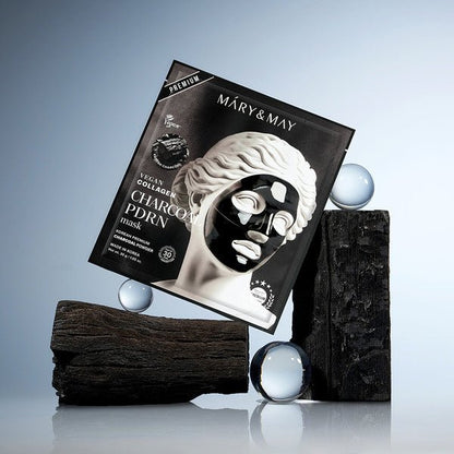 Mary & May Vegan Collagen Charcoal PDRN Mask (1 Sheet) قناع الكولاجين النباتي من ماري آند ماي - PDRN - Princess Cosmetics Qatar
