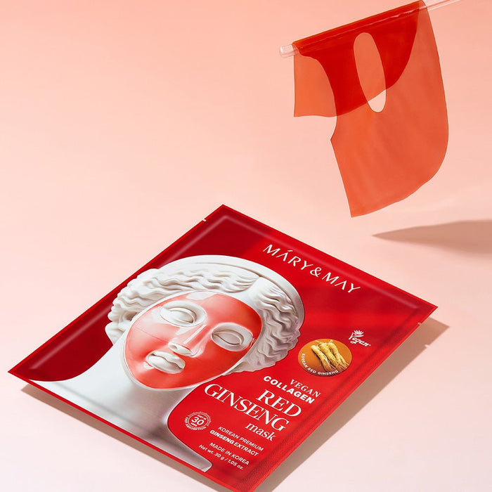Mary & May Vegan Collagen Red Ginseng Mask (1 Sheet) قناع الكولاجين النباتي من ماري آند ماي مع الجينسنغ الأحمر - Princess Cosmetics Qatar