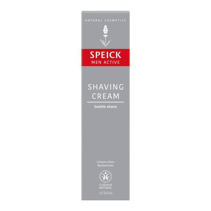 75ml box of Speick Men Active Shaving Cream, a natural formula that creates a creamy lather that helps the blade glide gently across the contours of the skin. Based on real soap containing soothing organic reed extract and other plant-based ingredients.