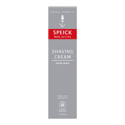 75ml box of Speick Men Active Shaving Cream, a natural formula that creates a creamy lather that helps the blade glide gently across the contours of the skin. Based on real soap containing soothing organic reed extract and other plant-based ingredients.
