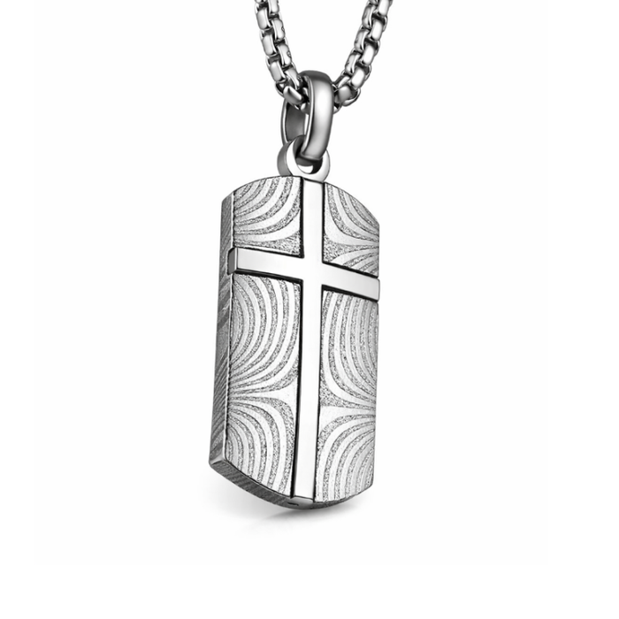 Men's Damascus Stainless Steel Cross Dog Tag Pendant