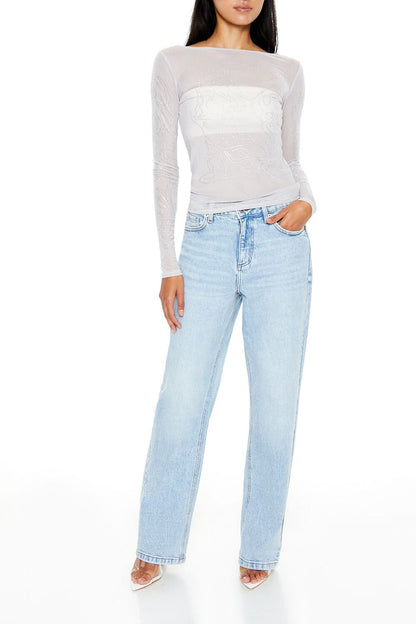 Mesh Rhinestone Flame Top