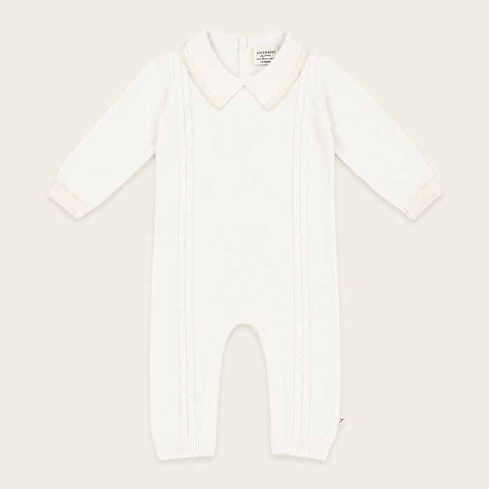 front of milan dove white cable knit baby jumpsuit