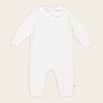 image of milan dove white peter pan fancy chevron knit baby jumpsuit made with organic cotton