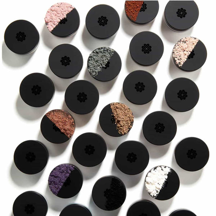Lily Lolo mineral eye shadow pots with colour swatches