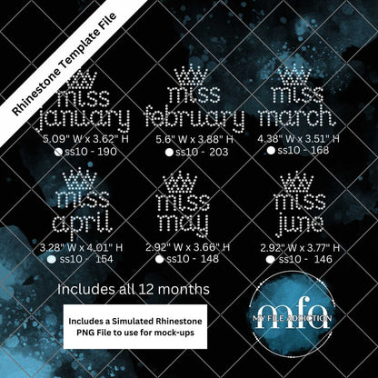 Miss Birthday Month Rhinestone Template File