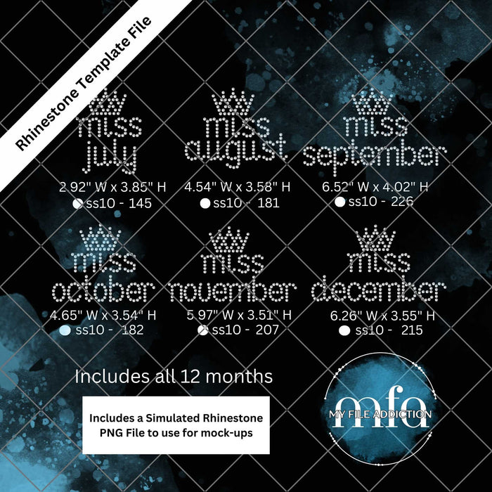 Miss Birthday Month Rhinestone Template File