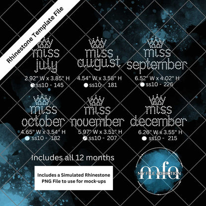 Miss Birthday Month Rhinestone Template File