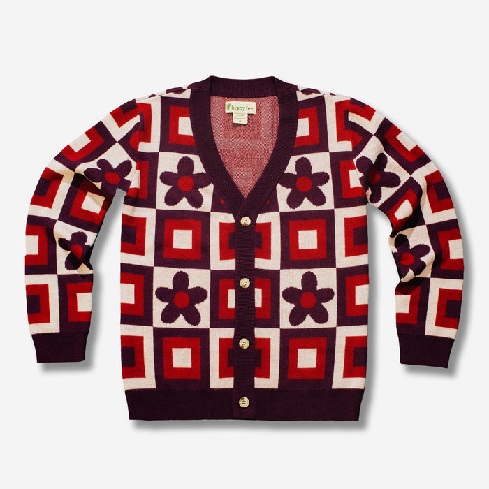 Floral checkered merino wool cardigan
