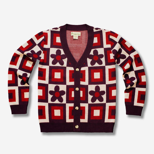 Floral checkered merino wool cardigan