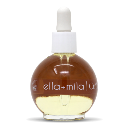 Sweet Almond & Castor cuticle oil round dropper bottle, front view