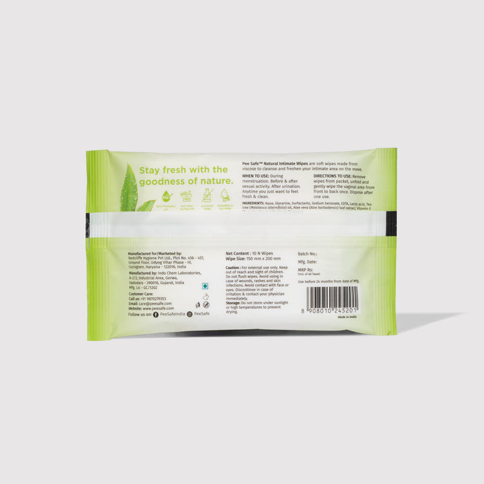 Pee Safe Natural Intimate Wipes For Women (10N)