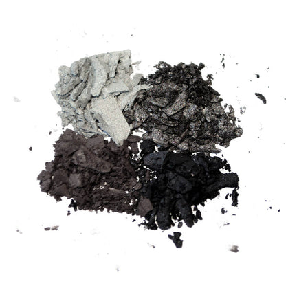 Swatch of 4 grey natural eyeshadow shades.