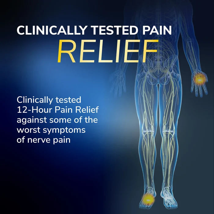 Hydrogel nerve pain relief patches clinically tested 12-hour relief infographic graphic